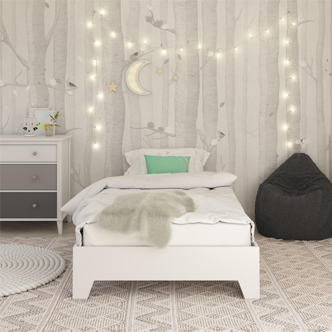Alessi Kids Montessori Floor Bed  with 2 Heights, Twin Size - White - Twin