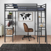 Little Seeds Birka Metal Loft Bed with Shelves - Gray - Twin