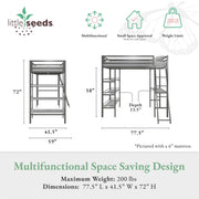 Little Seeds Birka Metal Loft Bed with Shelves - Gray - Twin