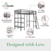 Little Seeds Birka Metal Loft Bed with Shelves - Gray - Twin