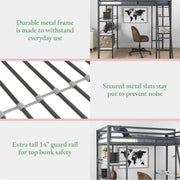 Little Seeds Birka Metal Loft Bed with Shelves - Gray - Twin
