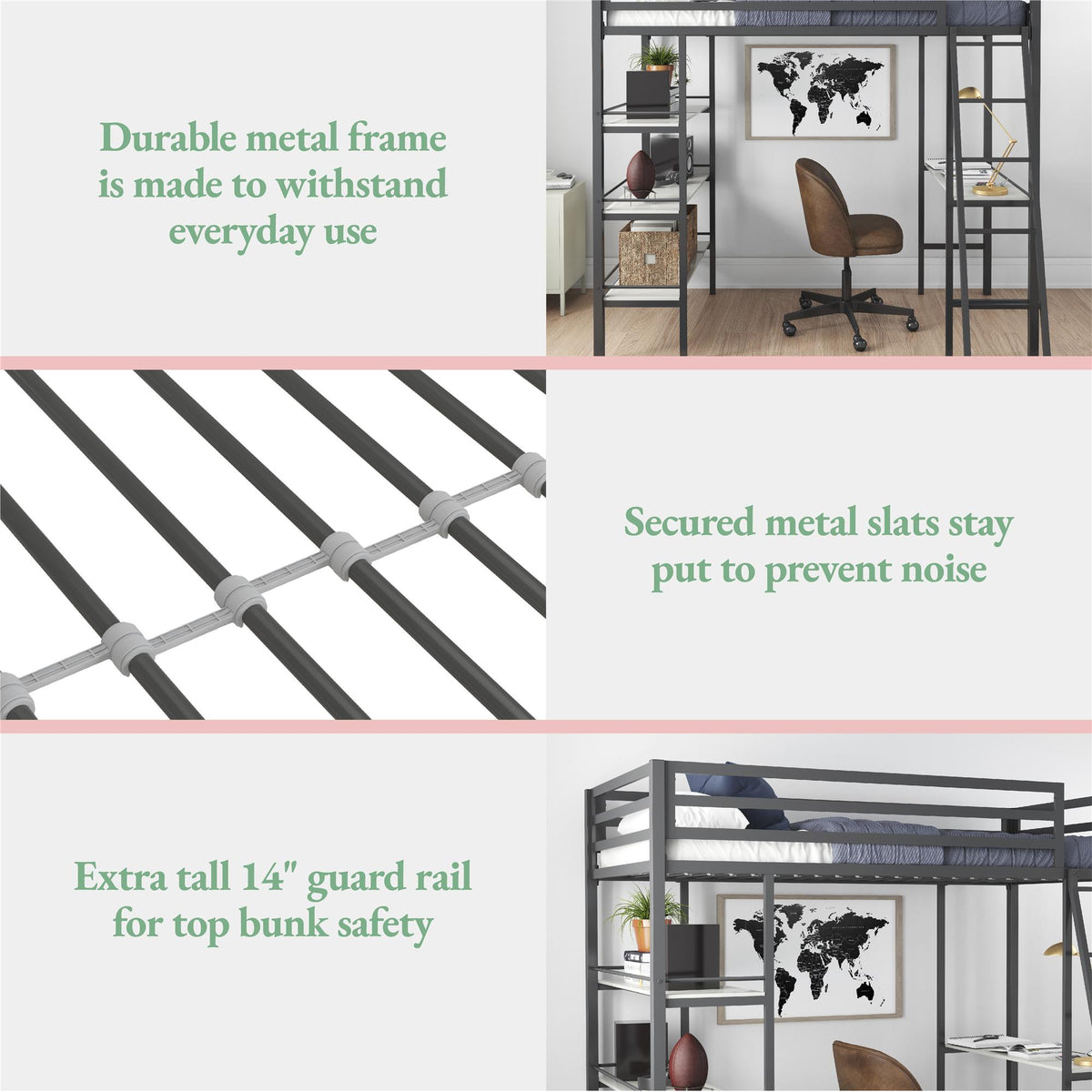 Little Seeds Birka Metal Loft Bed with Shelves - Gray - Twin