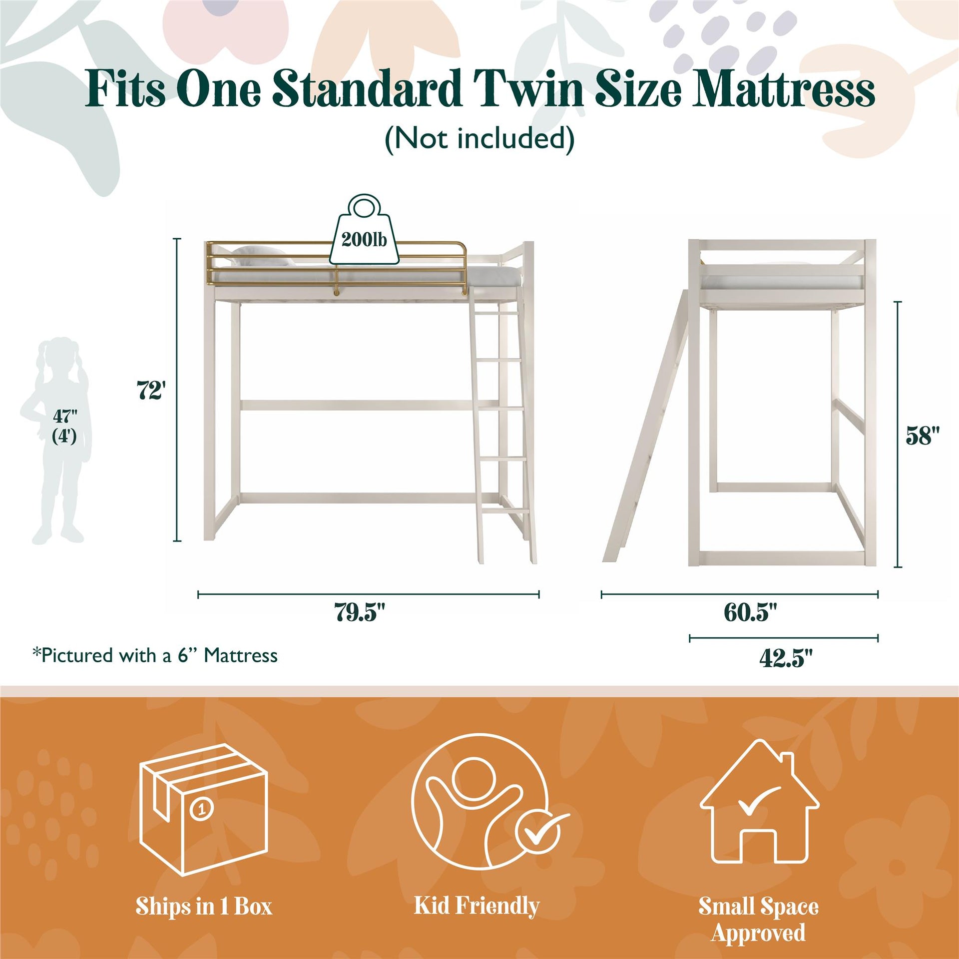 Little Seeds Monarch Hill Haven Metal Loft Bed - White - Twin