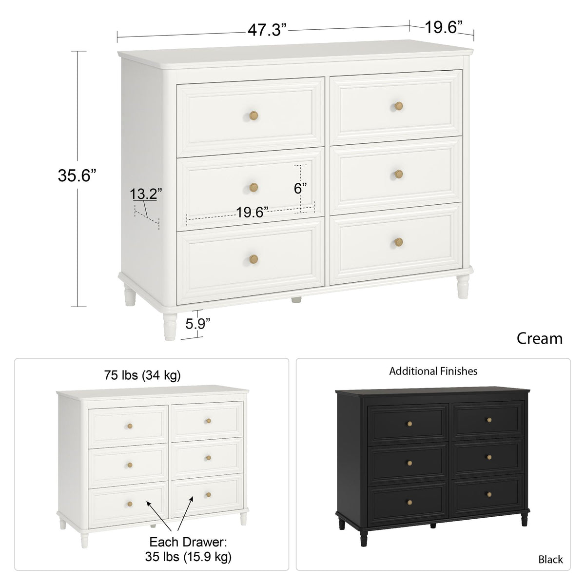 Piper 6-Drawer Double Dresser
