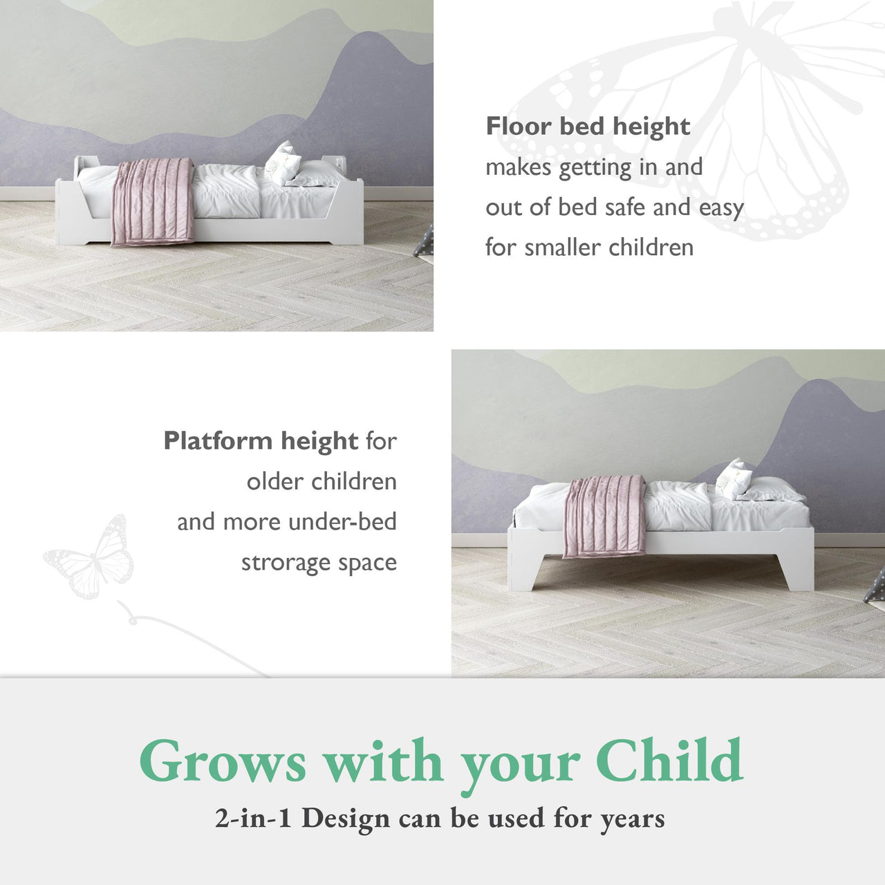 Maverick Montessori Toddler Floor Bed with 2 Heights