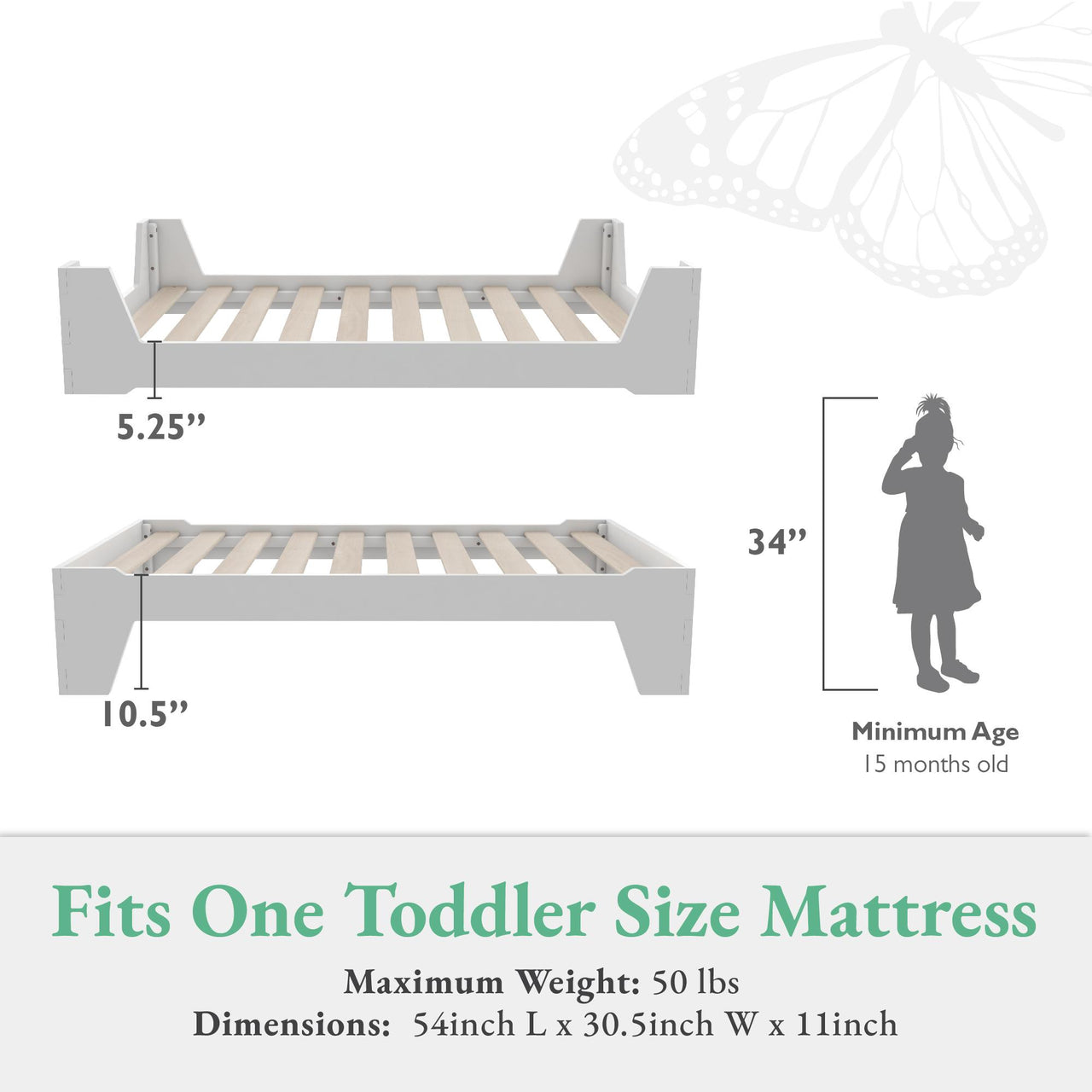 Maverick Montessori Toddler Floor Bed with 2 Heights