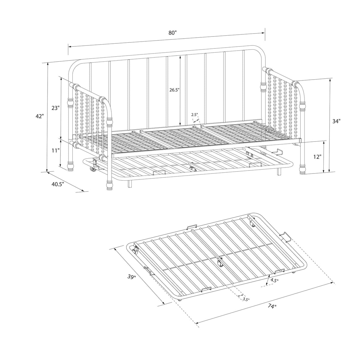 Little Seeds Monarch Hill Wren Metal Daybed with Trundle - White - Twin