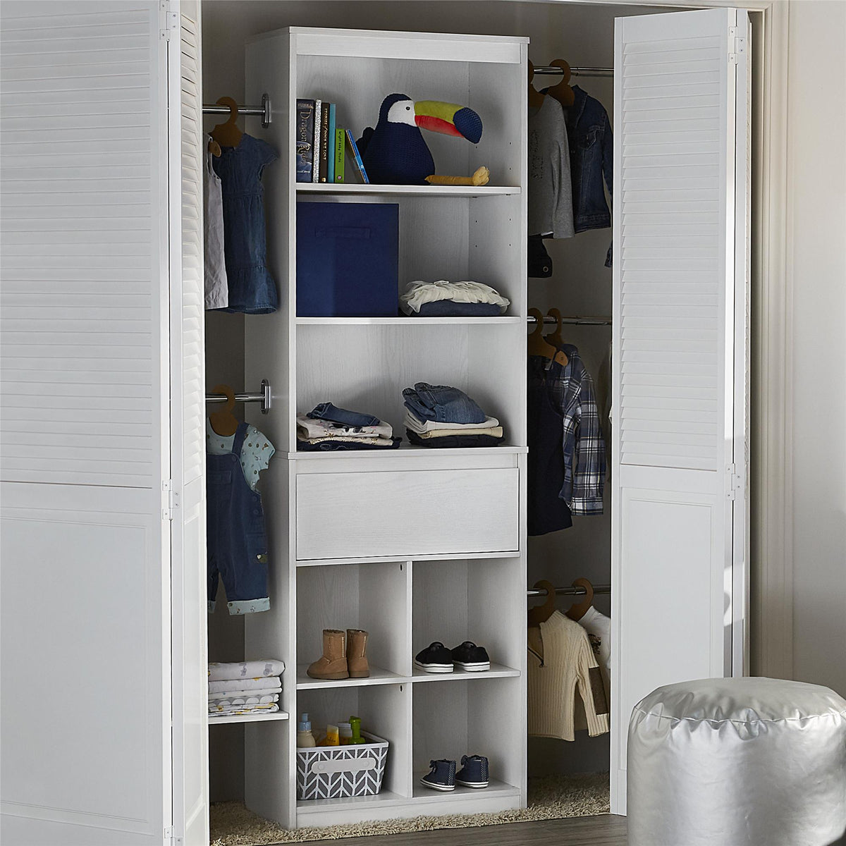 Grow with Me White Adjustable Kids' Closet Organizer System - White