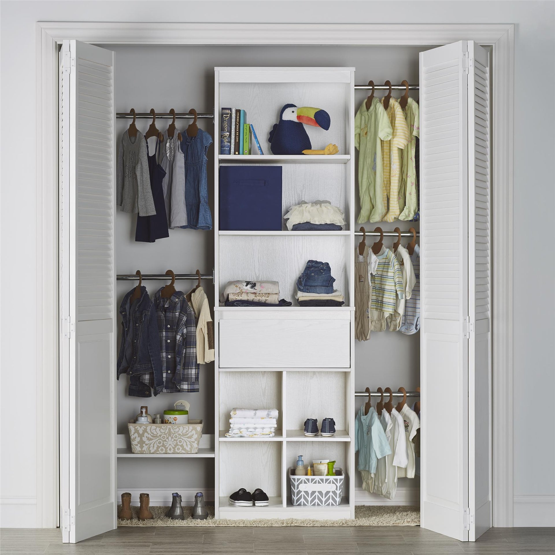 Grow with Me White Adjustable Kids' Closet Organizer System - White