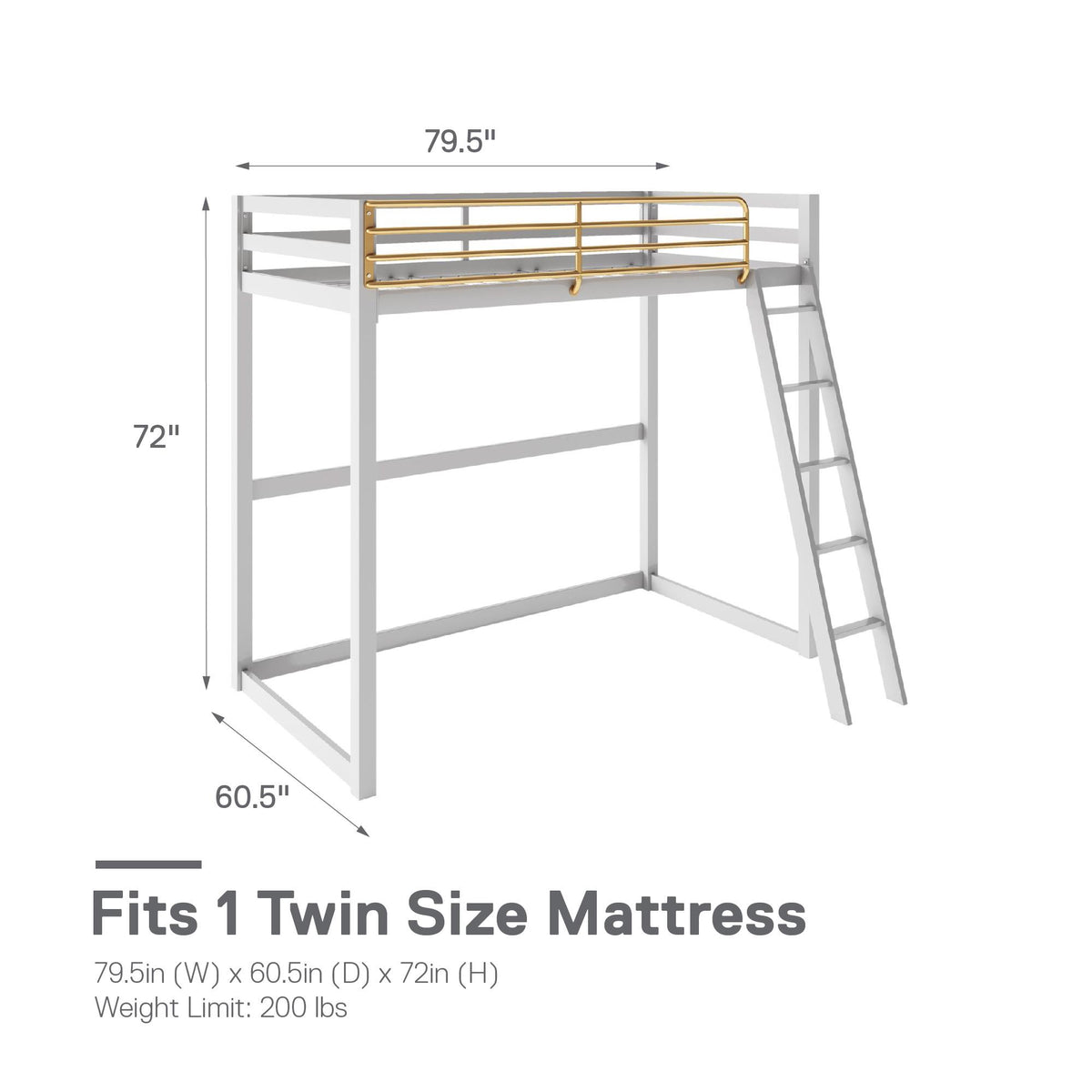Little Seeds Monarch Hill Haven Metal Loft Bed - Dove Gray - Twin