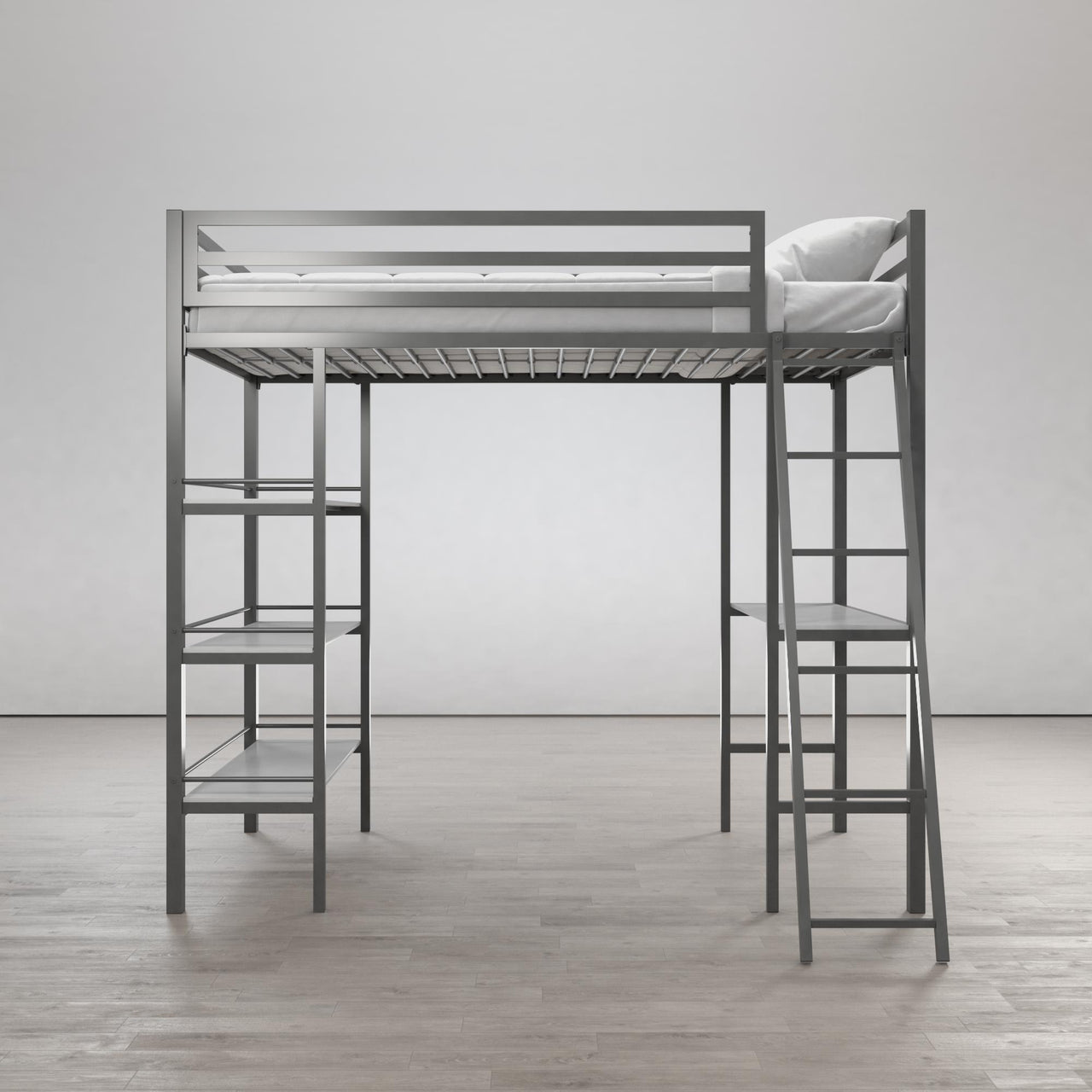 Little Seeds Birka Metal Loft Bed with Shelves - Gray - Twin
