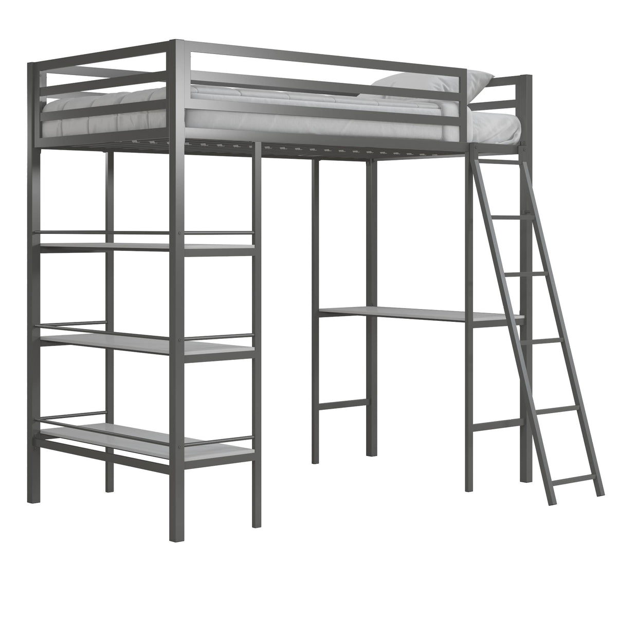 Little Seeds Birka Metal Loft Bed with Shelves - Gray - Twin