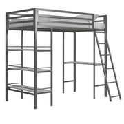 Little Seeds Birka Metal Loft Bed with Shelves - Gray - Twin