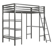 Little Seeds Birka Metal Loft Bed with Shelves - Gray - Twin