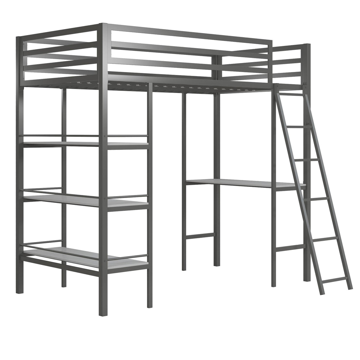 Little Seeds Birka Metal Loft Bed with Shelves - Gray - Twin