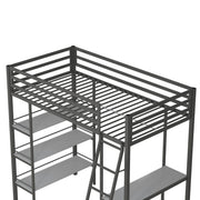 Little Seeds Birka Metal Loft Bed with Shelves - Gray - Twin