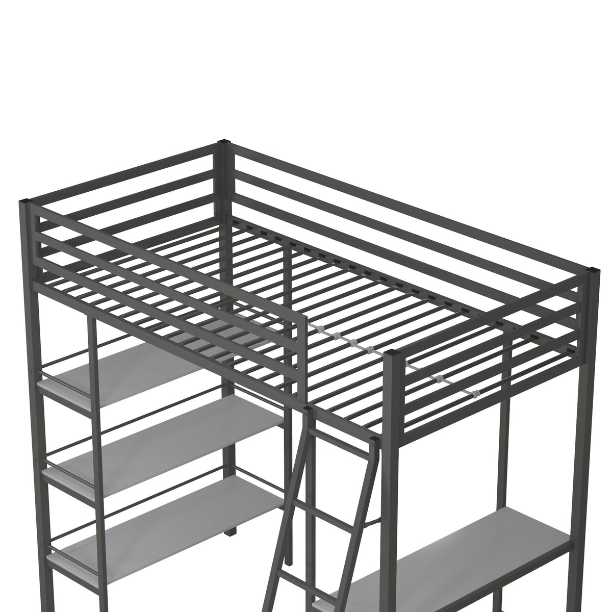 Little Seeds Birka Metal Loft Bed with Shelves - Gray - Twin