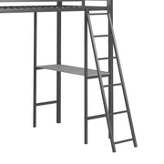 Little Seeds Birka Metal Loft Bed with Shelves - Gray - Twin