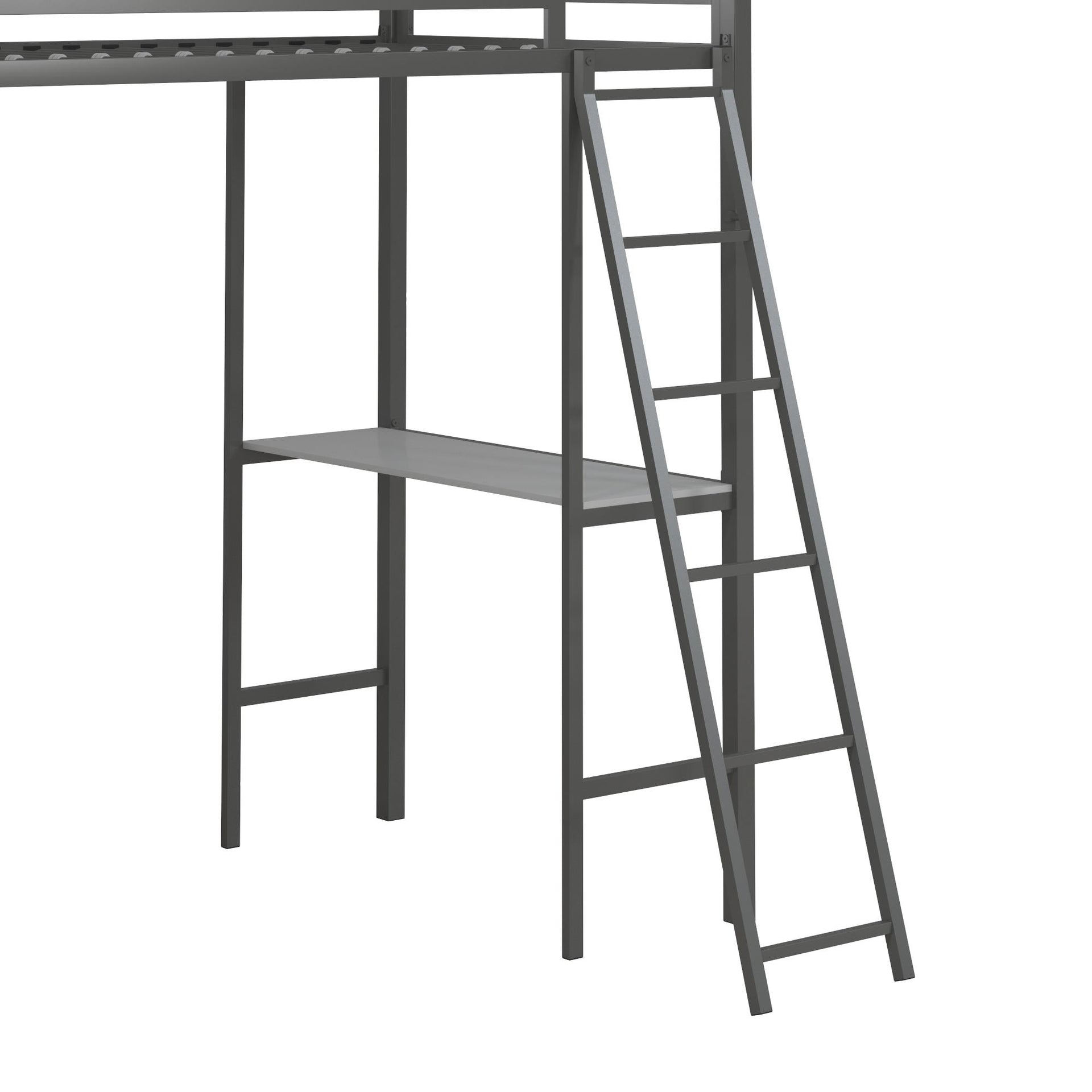 Little Seeds Birka Metal Loft Bed with Shelves - Gray - Twin
