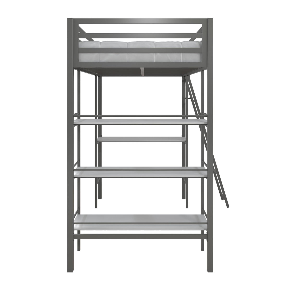 Little Seeds Birka Metal Loft Bed with Shelves - Gray - Twin