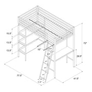 Little Seeds Birka Metal Loft Bed with Shelves - Gray - Twin