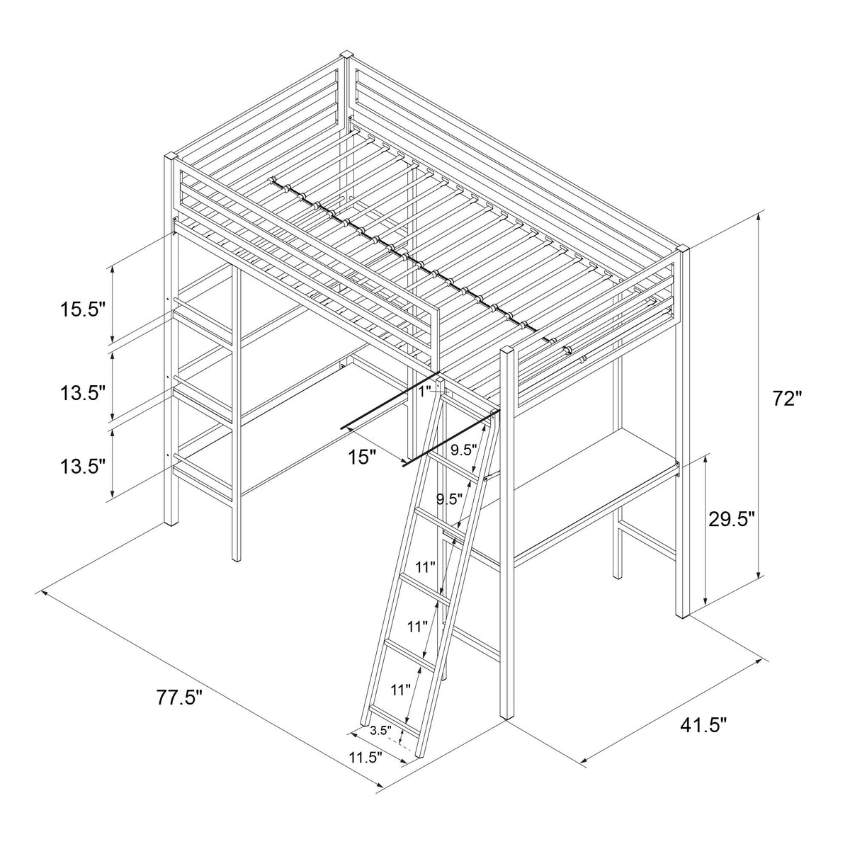 Little Seeds Birka Metal Loft Bed with Shelves - Gray - Twin