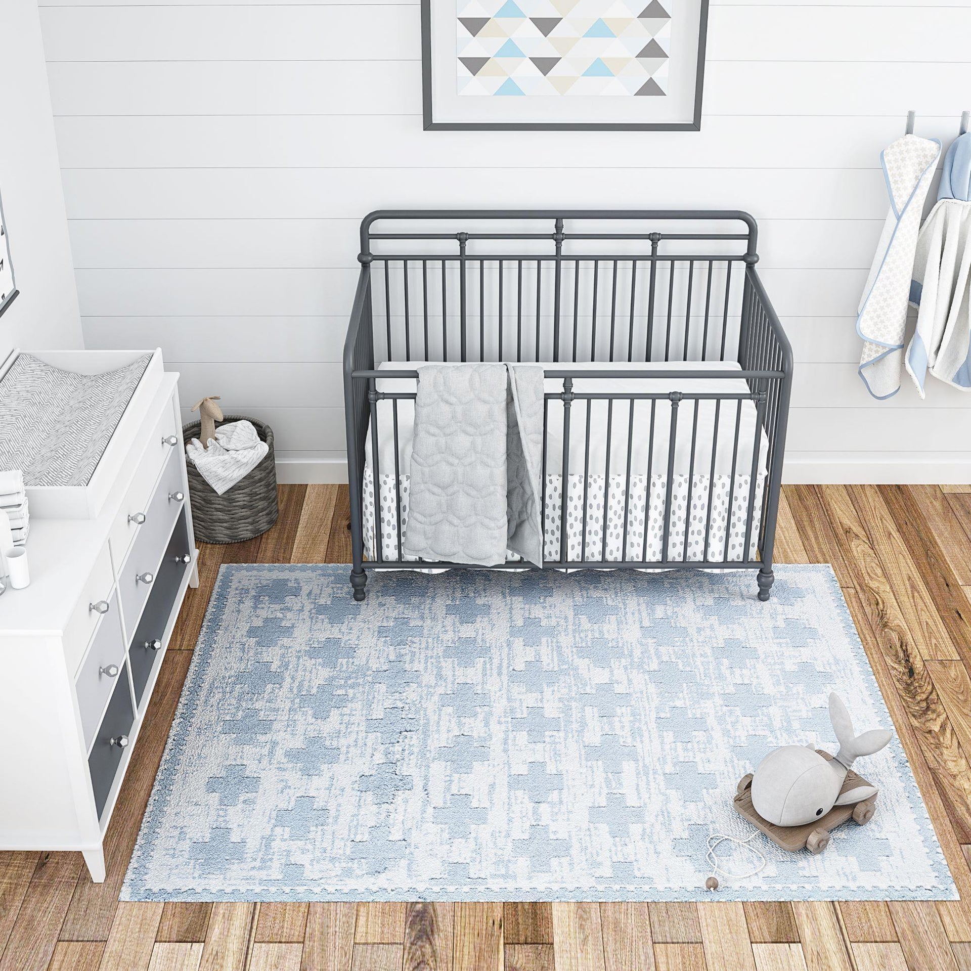 Little Seeds Serenity Impression Rug Wht/Lt Blue 8 x 10 - White/Blue