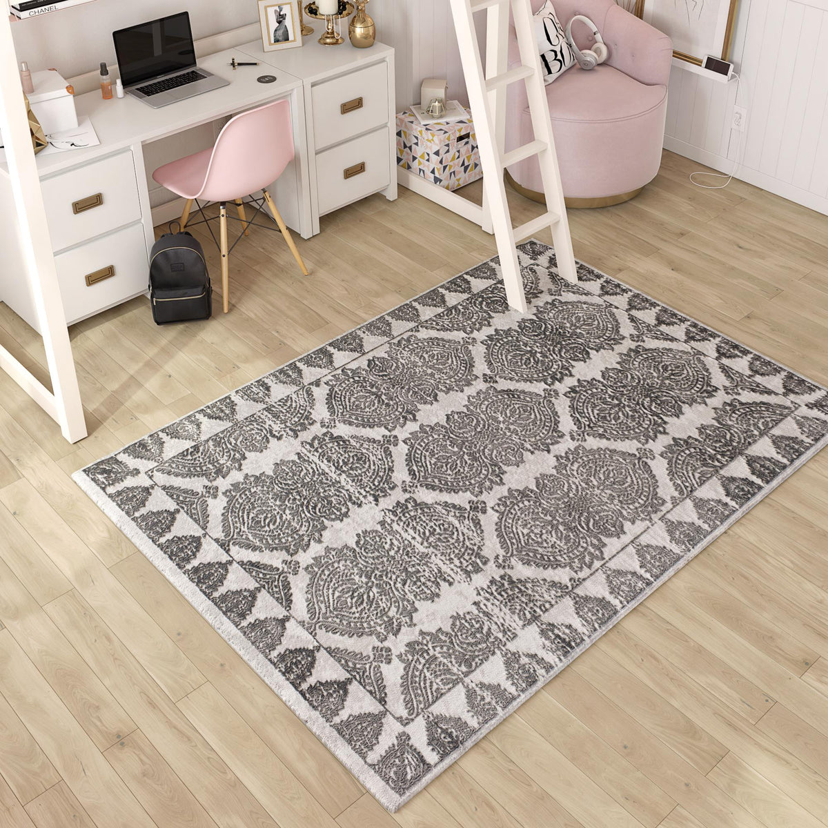 Little Seeds Magnolia Paisley Rug Charcoal 8 x 10 - Charcoal