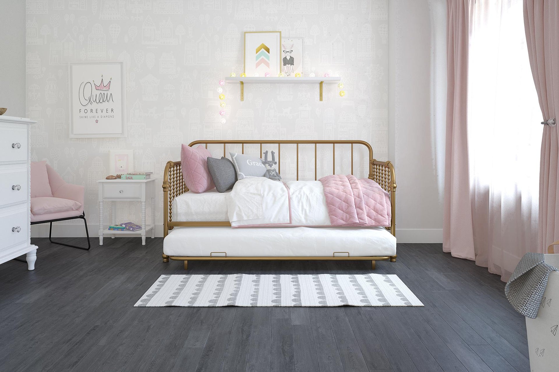 Little Seeds Monarch Hill Wren Metal Daybed with Trundle - Gold - Twin