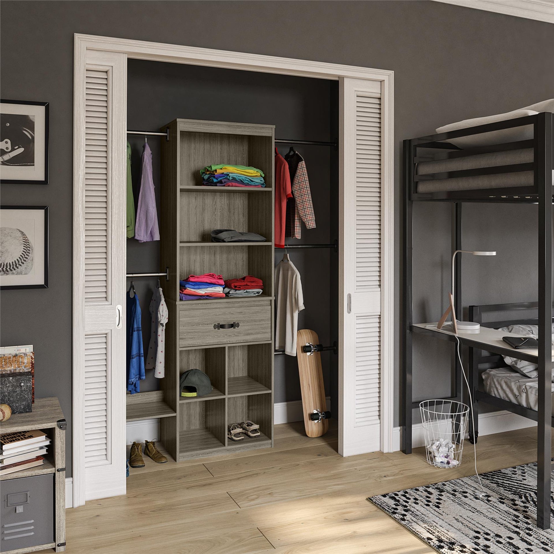 Nova Grow with Me Grey Oak Adjustable Kids’ Closet Organizer System - Gray Oak