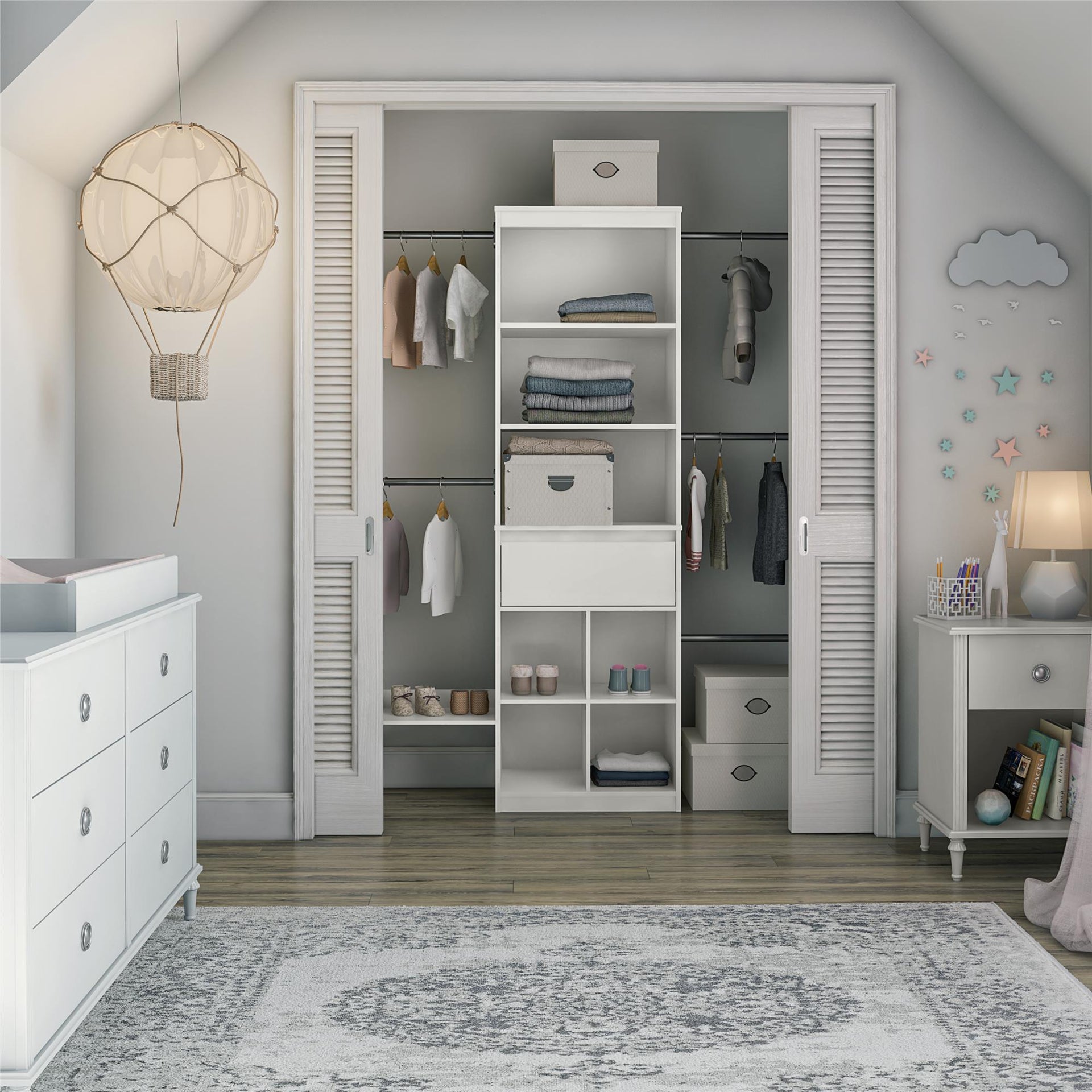 Grow with Me White Adjustable Kids' Closet Organizer System - White