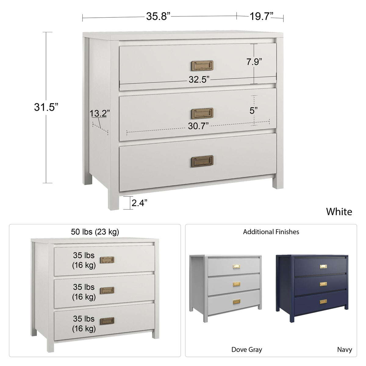 Monarch Hill Haven 3 Drawer Kids' Dresser - White
