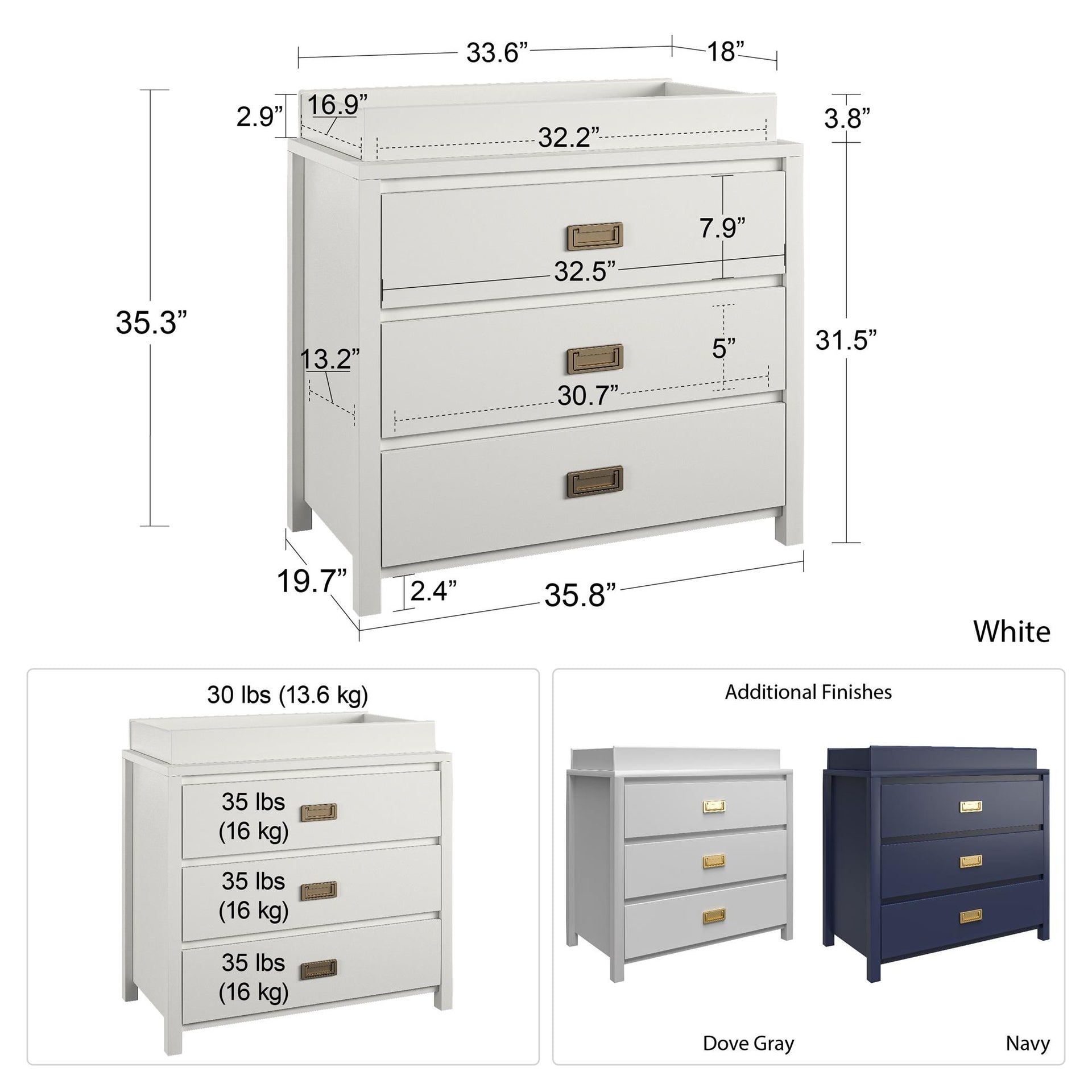 Monarch Hill Haven 3 Drawer Changing Dresser - White