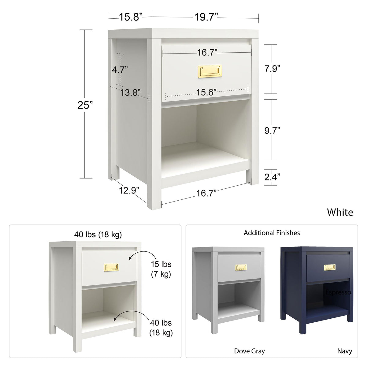 Monarch Hill Haven Kids' 1 Drawer Nightstand - White