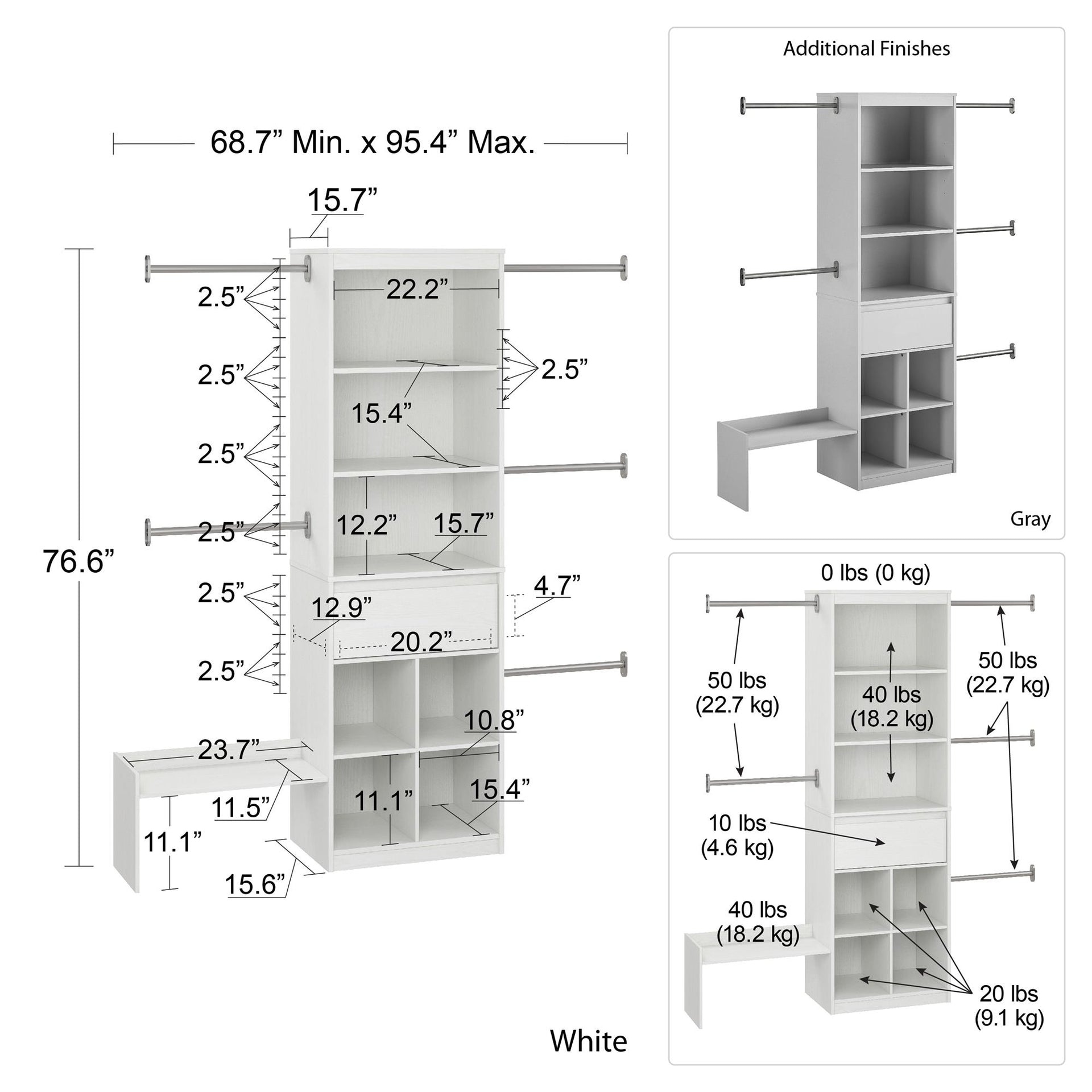 Grow with Me Grey Adjustable Kids' Closet Organizer System - Dove Gray