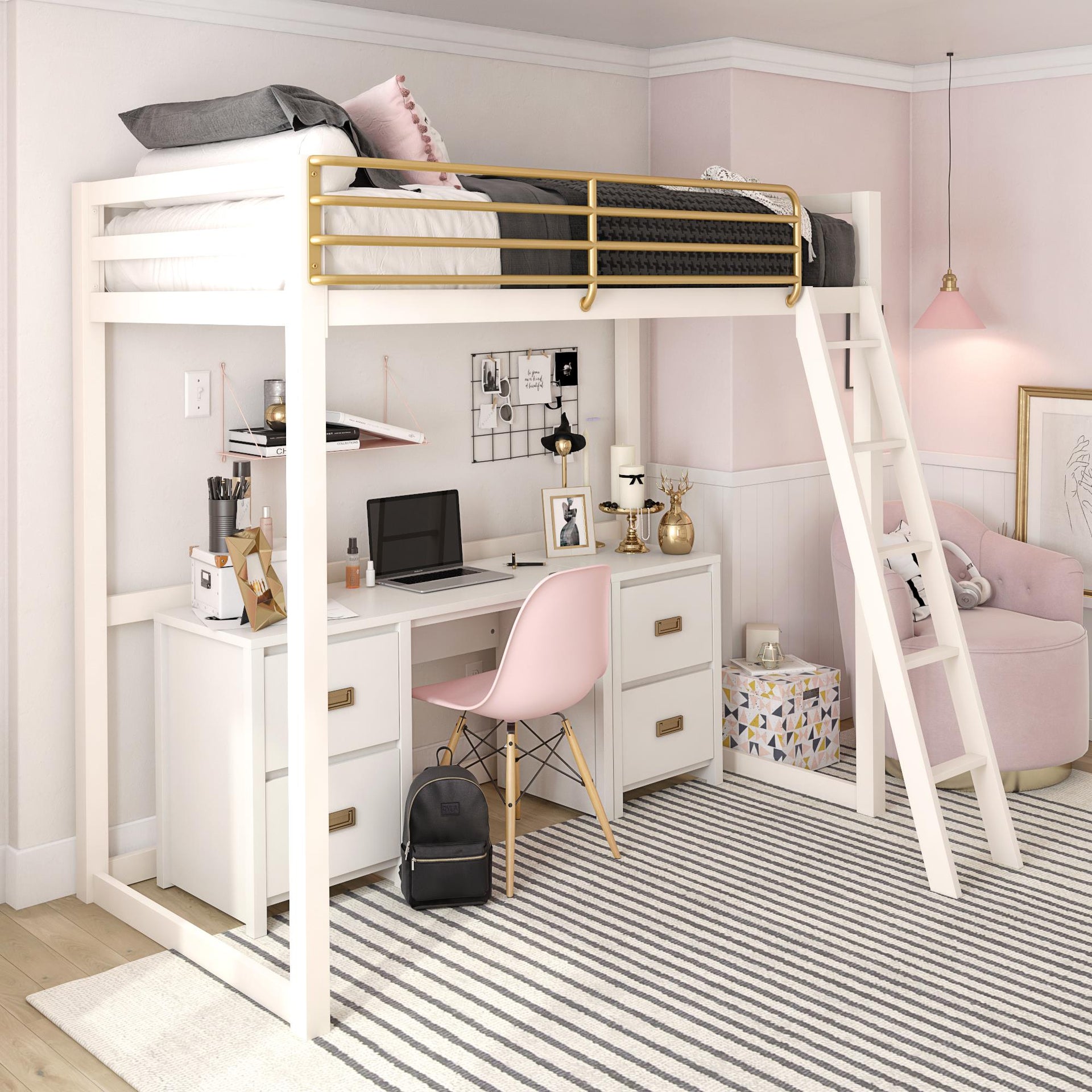 Little Seeds Monarch Hill Haven Metal Loft Bed - White - Twin