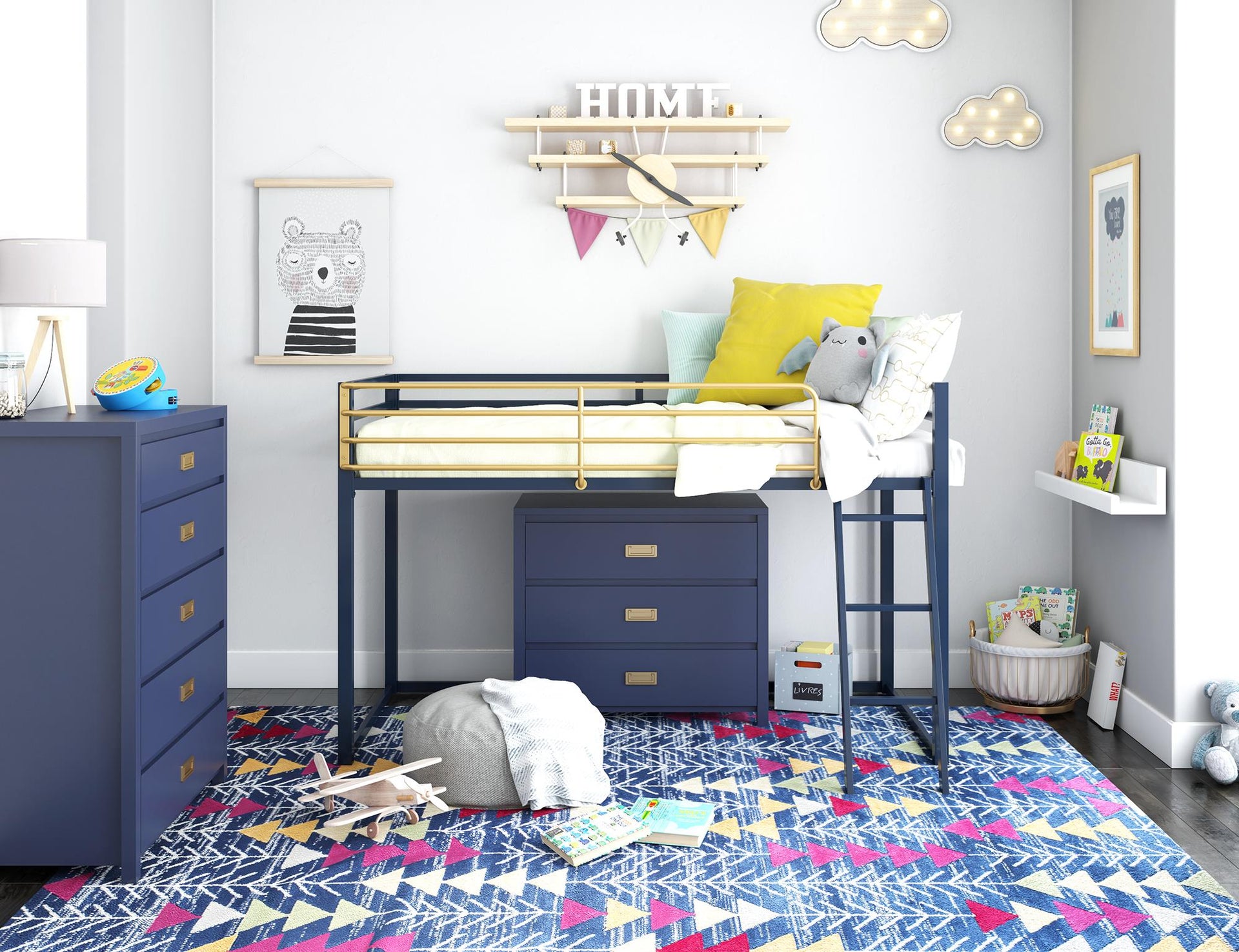 Little Seeds Monarch Hill Haven Twin Metal Junior Loft Bed - Navy - Twin