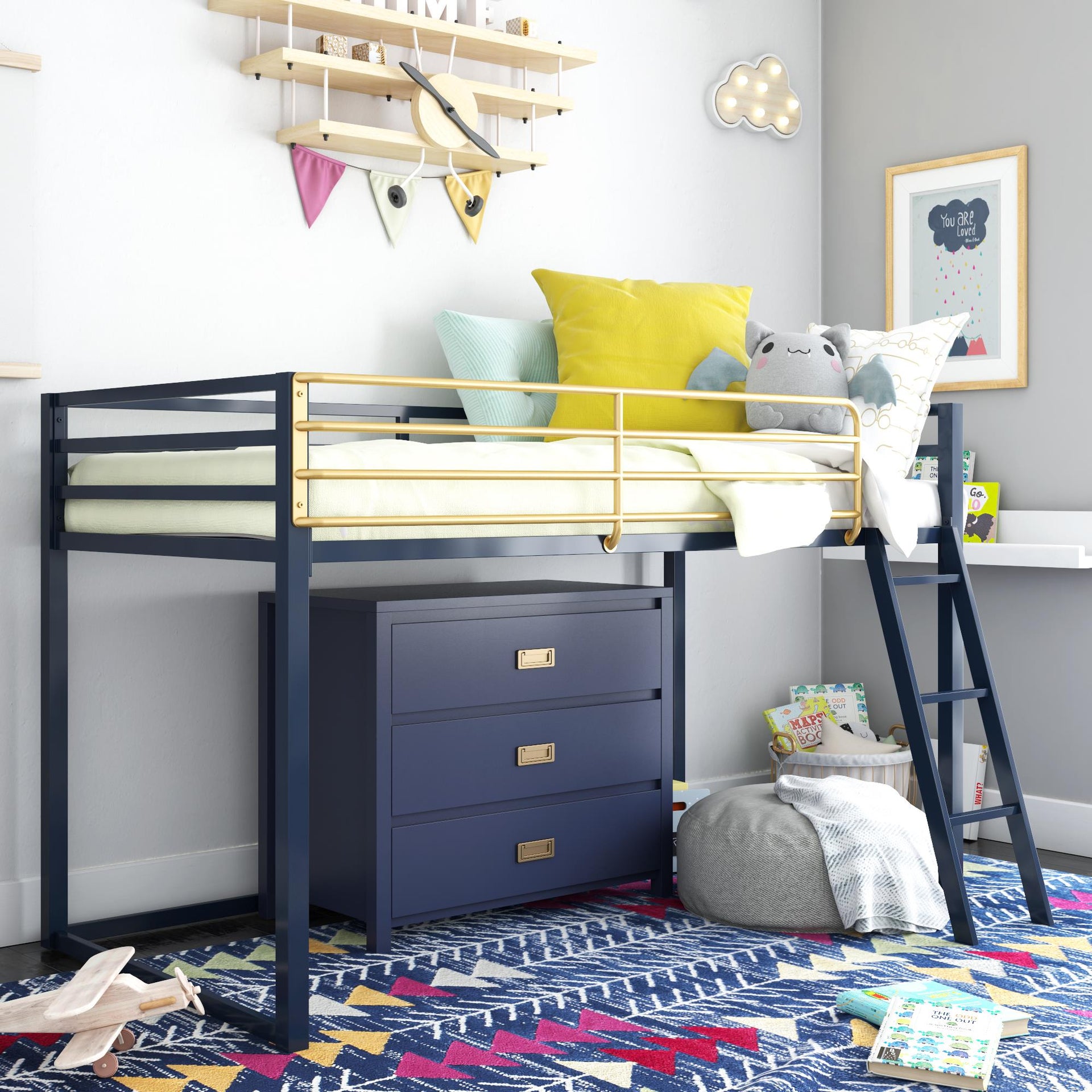 Little Seeds Monarch Hill Haven Twin Metal Junior Loft Bed - Navy - Twin