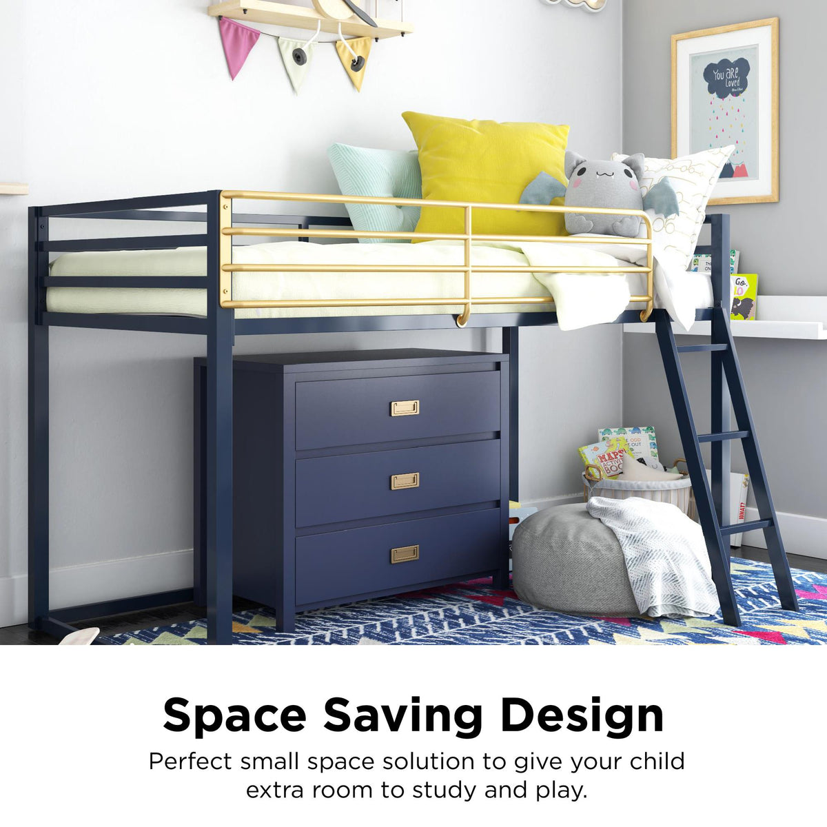 Little Seeds Monarch Hill Haven Twin Metal Junior Loft Bed - Navy - Twin